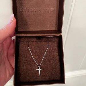 Roberto Coin Tiny Treasures Diamond Cross Necklace in White Gold